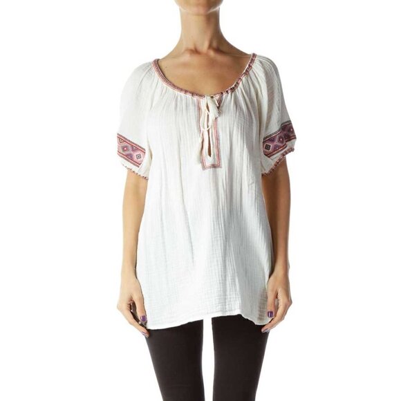 J. Crew Tops - J.Crew Cream Puff Sleeve Embossed Tunic